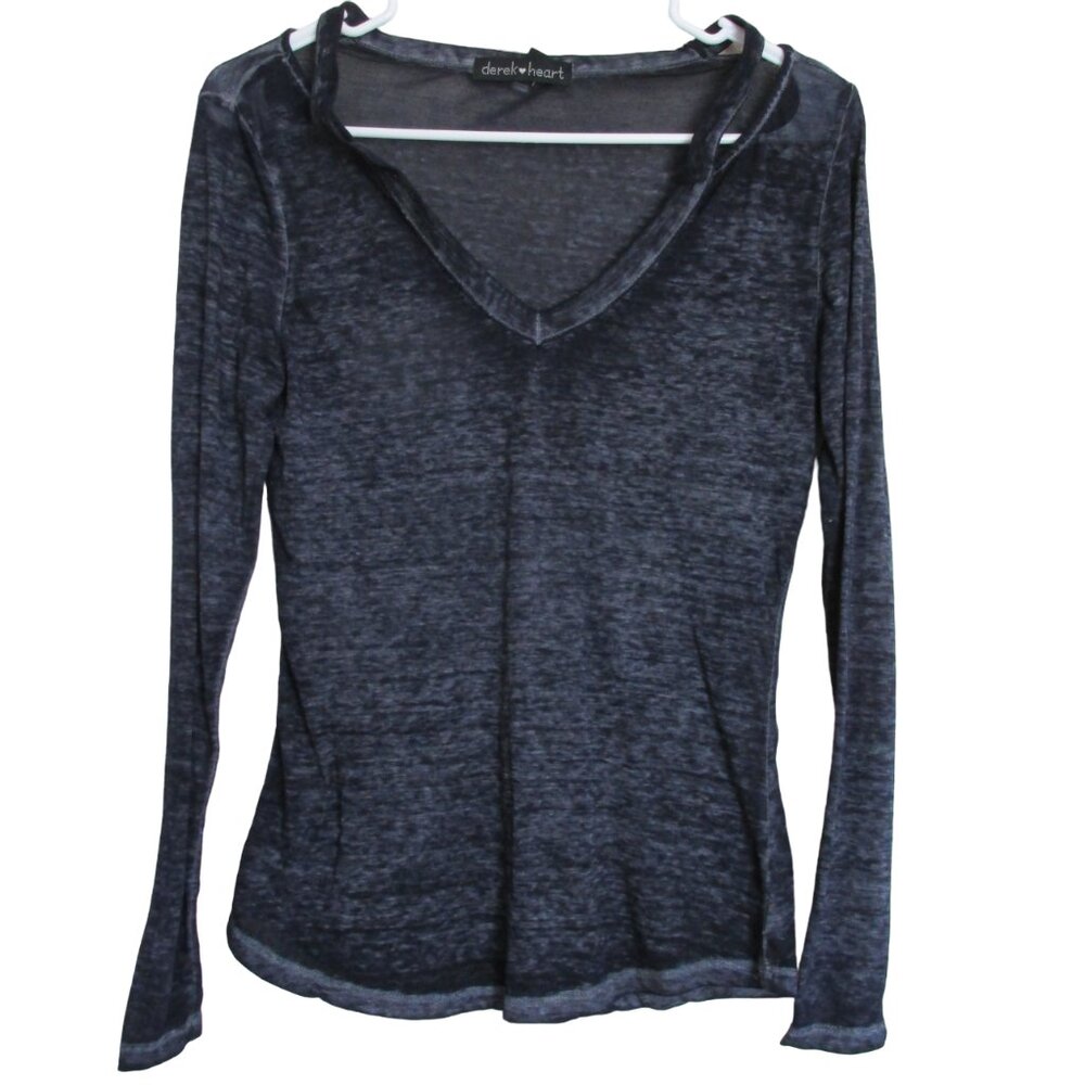 Derek Heart Open Shoulder Pullover T Shirt Womens Medium Navy Blue Long Sleeve